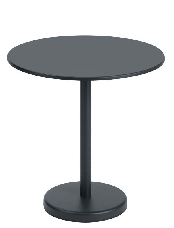 Runder, dunkelgrauer Linear Steel Café Table von Muuto, ideal als Outdoor Beistelltisch.